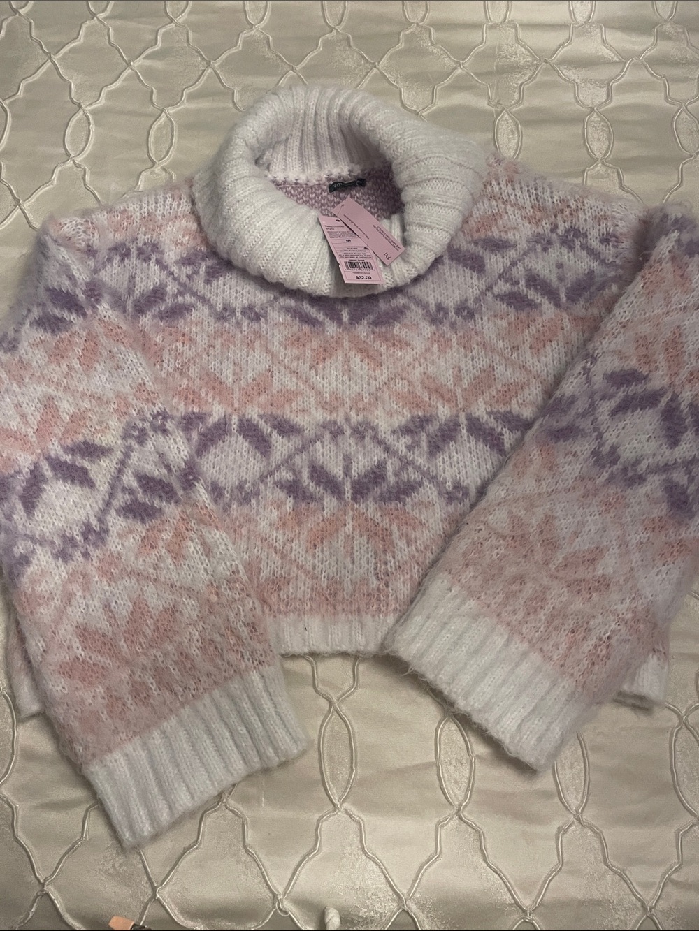 wild fable Women's Pastel Fair Isle Turtleneck Sweater - Pink & Lavender